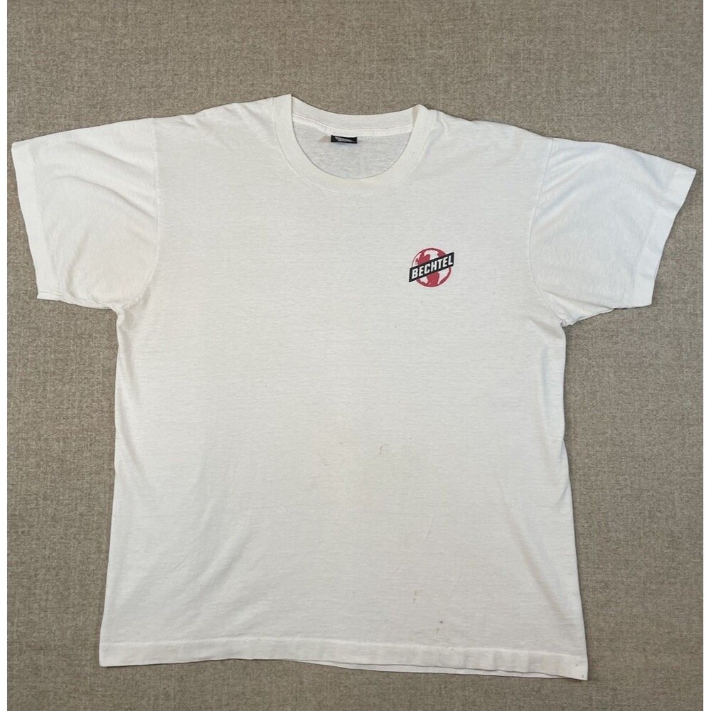 Vintage Bechtel T-Shirt White Mens XL Single Stitch Vtg 90s Y2K*Flaws*